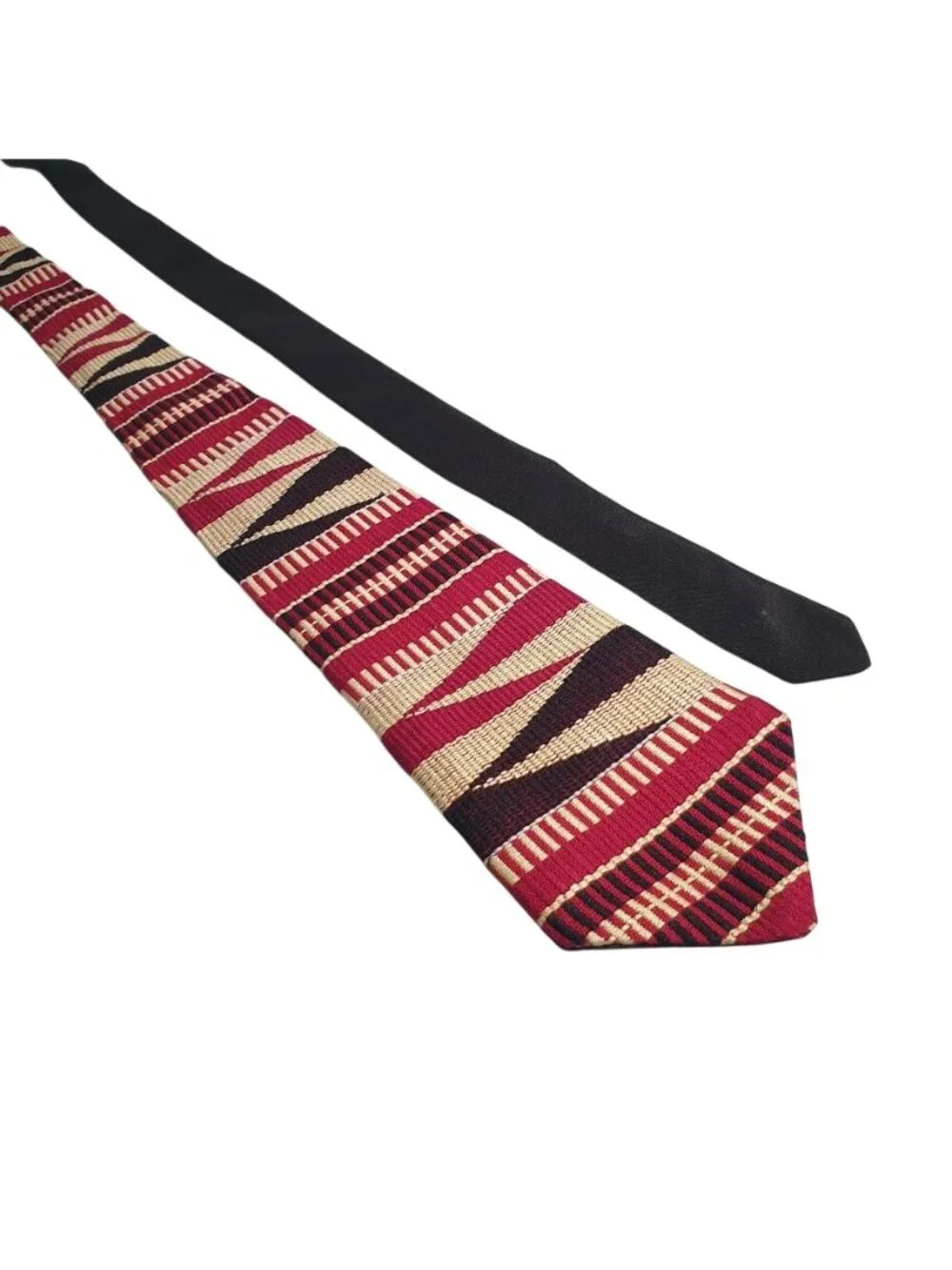 Red Beige Black Striped Men Tie Set Handmade Woven Pattern Neckties Vintage Gift
